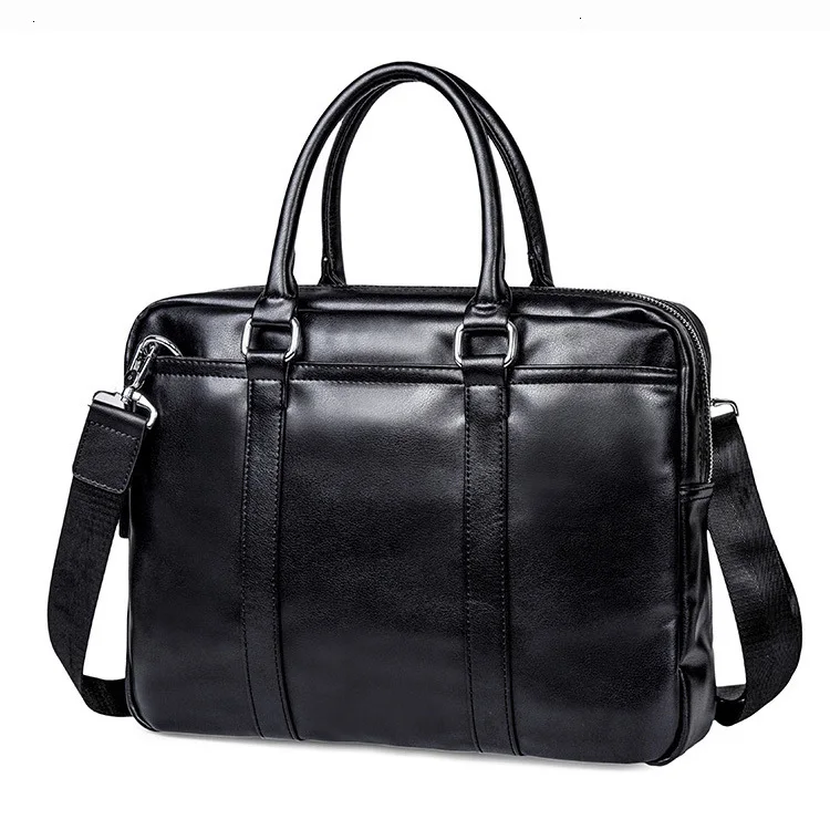 Роскошные водонепроницаемые черные мягкие кожаные сумки на плечо мужские сумки бизнес-портфель сумка для ноутбука - Цвет: Black