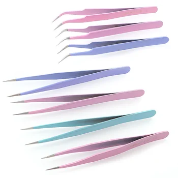 

1~2pcs Colorful Stainless Steel Tweezers Bend/Straight Industrial Anti-static Cross Eyebrow Tweezers Sewing &Accessories Tools