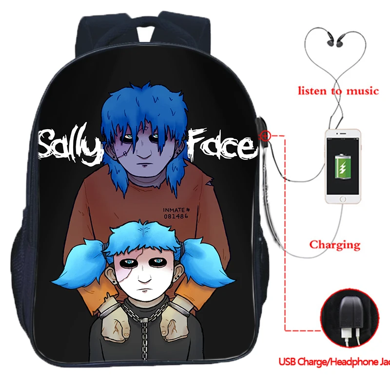 15 Sally Face USB многофункциональная сумка молодежный рюкзак для ноутбука хип-хоп повседневный рюкзак для путешествий 16 дюймов - Color: 15