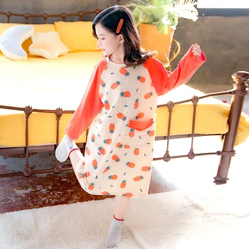 

Fashion Pajamas Girls Dress Cotton Baby Gown Sleep Spring Teenage Girls Nightgown Long Sleeve Sleep Homewear 4 6 8 10 12 14Years