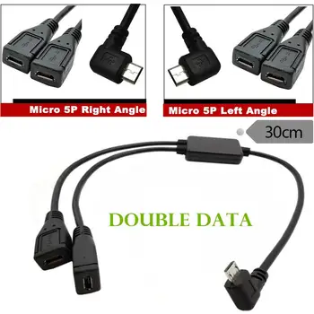 

1 in 2 Dual Data Chip USB Micro 5P male to 2*USB Micro 5P Female charging extension Y distributor power Cable 30cm