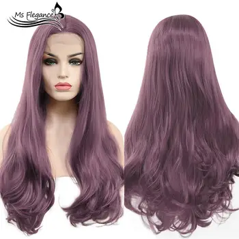 

MS Silky Purple Lace Wig Glueless Long Natural Wavy Middle Part Synthetic Lace Front Wigs For Women Heat Resistant 24 in