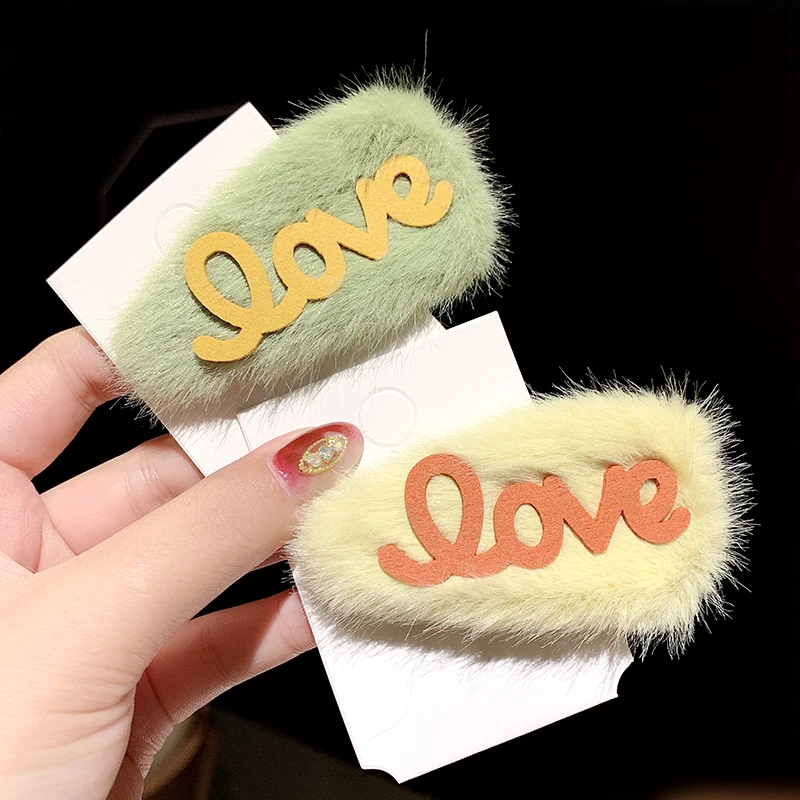 Новая буква "Love" красочная мягкая форма капли из искусственного меха заколки Сладкие Заколки для волос головная повязка Заколки модные аксессуары для волос