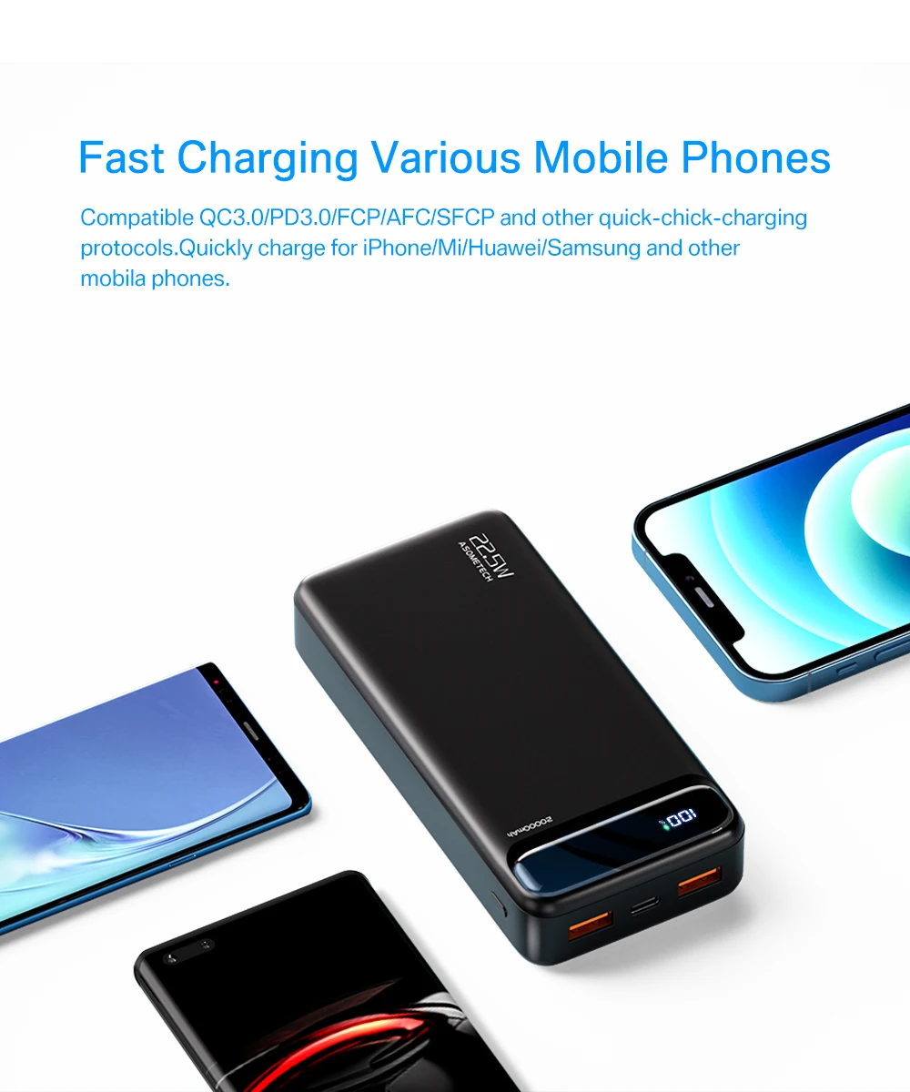 Power Bank 20000mAh 22.5W SCP Portable Charger Powerbank 10000 mAh External Battery PD 20W Fast Charging For iPhone 13 Xiaomi mi