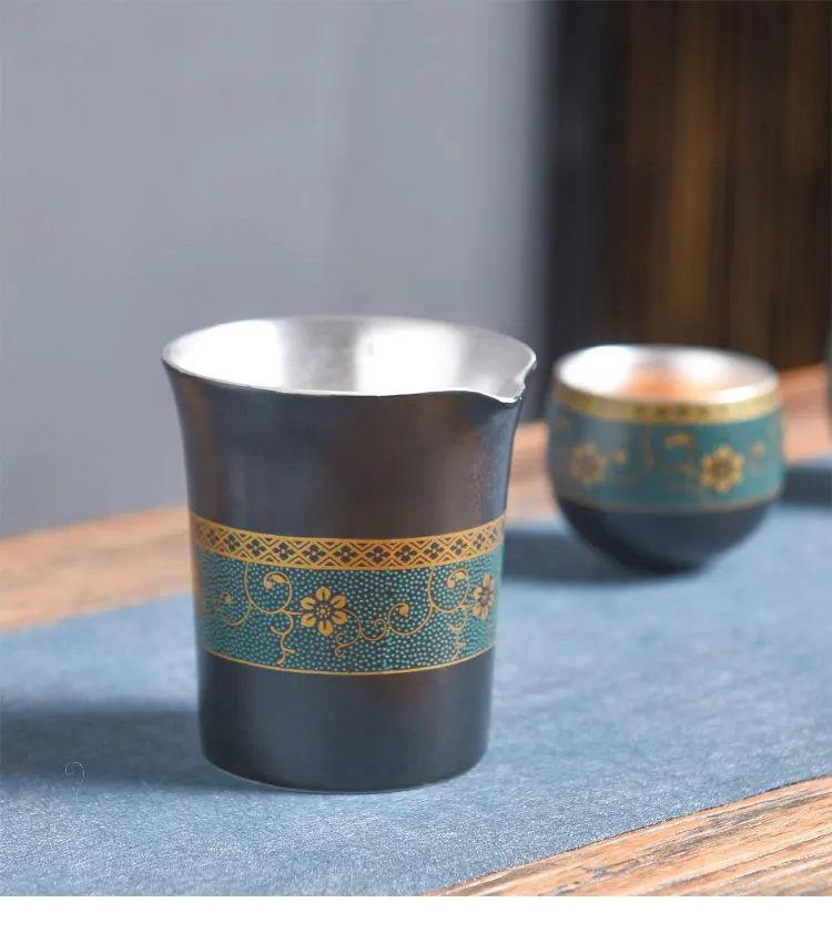Creative Ceramic Liner Silver Plated Tea Sea Gongdao Cup Sterling Silver 999 Tea Cups Kung Fu Green Tea Accessories Teaware
