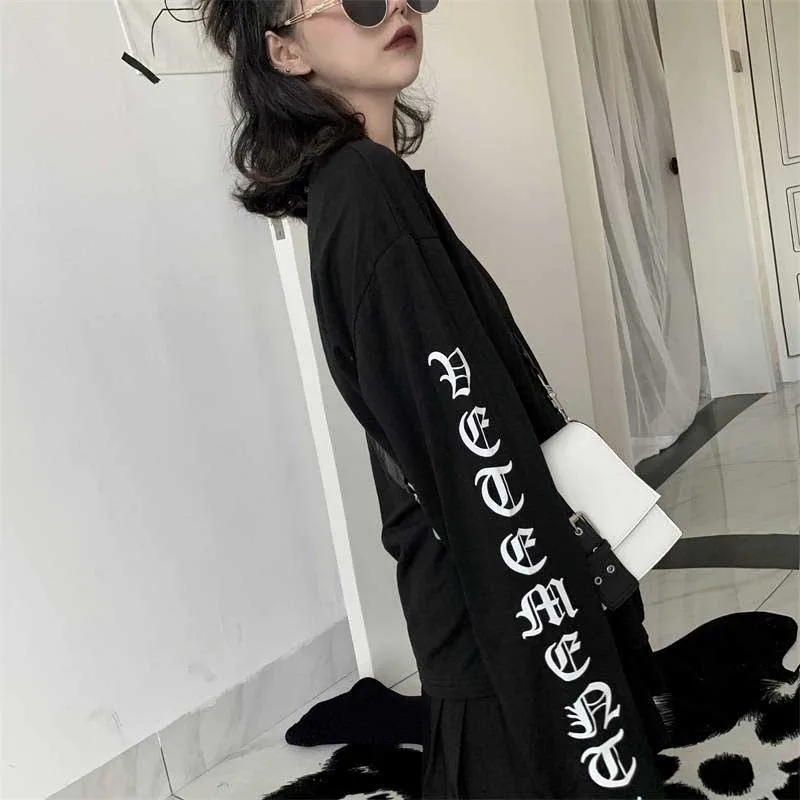 NiceMix Осень корейский Harajuku стиль уличная женская готическая футболка с буквенным принтом и круглым вырезом для влюбленных Свободная Повседневная хлопковая футболка