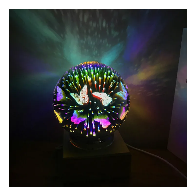 butterfly Светодиодный ночник 3D кристалл проекционный Настольный светильник романтическая настольная лампа Настроение Ночной светильник стеклянный купол для Рождественское украшение светильник - Испускаемый цвет: butterfly