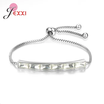 

Top Quality Cubic Zirconia Baguette Bracelets Bangle for Ladies S925 Sterling Silver AAA Crystal Adjustable Chains Jewelry