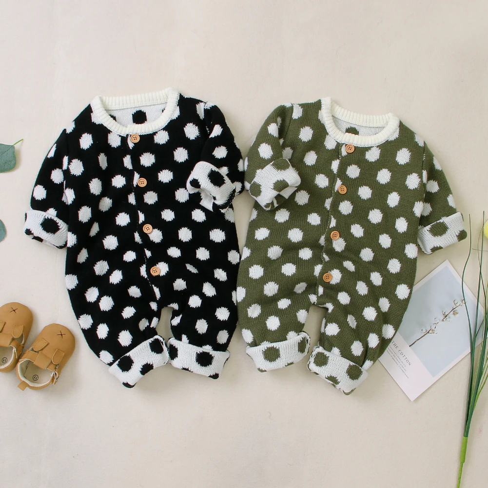 Toddler Romper Newborn Baby Girl Clothes Knitted Sweater Polkal Dots Long Sleeve Romper Jumpsuit Outfits 6 Colours