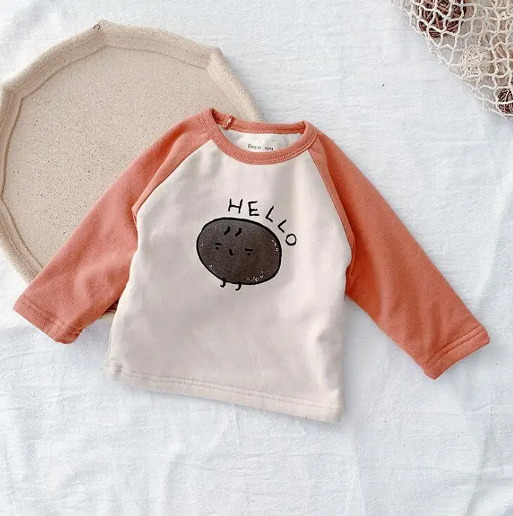 new girls boys thicken t-shirt autumn winter full sleeve cotton fashion kids top 0-5t