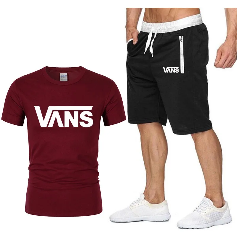 Traje de manga corta con estampado para hombre, Camiseta de algodón + Pantalones deportivos, ropa transpirable de dos piezas para correr, para verano, 2021