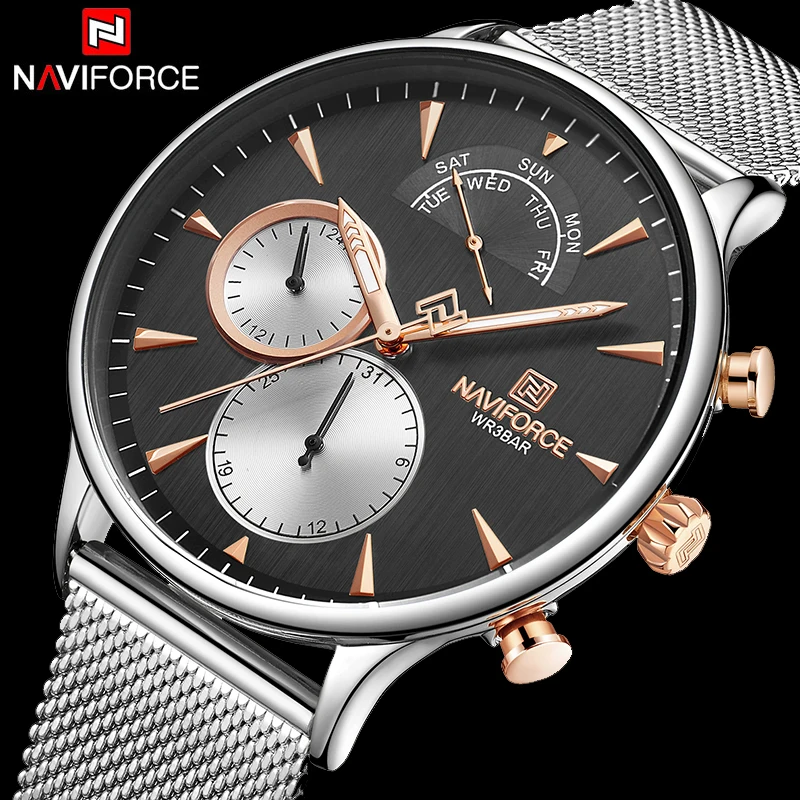 NAVIFORCE 2019 новые модные мужские часы светящийся хронограф водонепроницаемые
