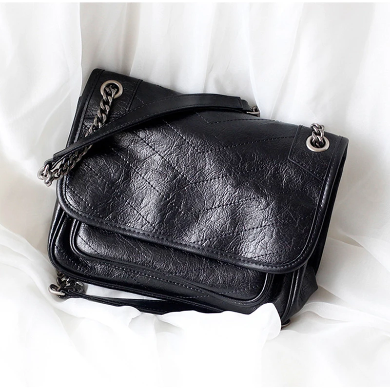 

Genuine leather women bag retro pleated sewing V-line messenger bag large capacity single shoulder bag GN-SB-ycfgcf