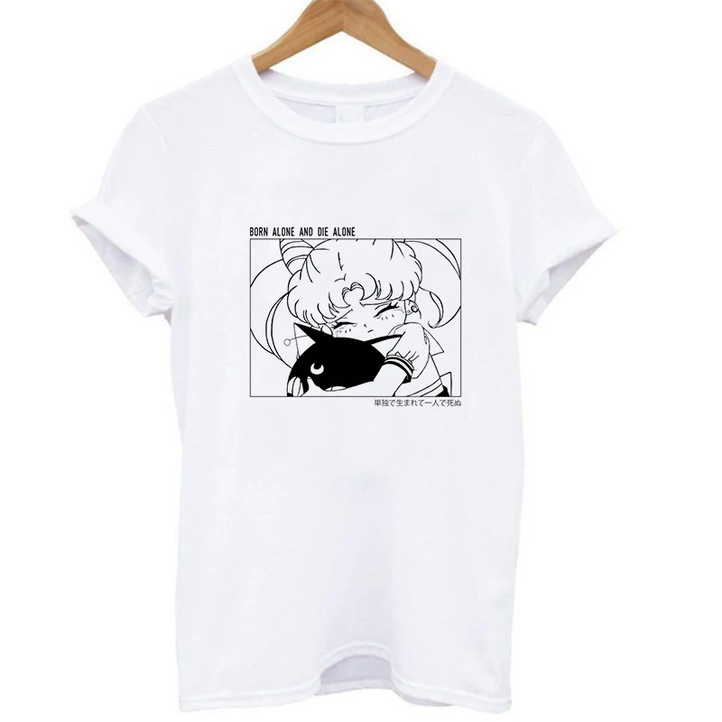 19bk215 S~ XXXL Плюс Размер Женская мода Сейлор Лунная рубашка с круглым вырезом короткий рукав Свободные топы Волшебная Кошка Луна футболка - Цвет: 19bk215