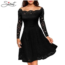 OLLYMURS 2019 New Autumn and Winter Solid Color Short dress Lace Evening Dress Overalls Embroidery Flower Lace Neck Line