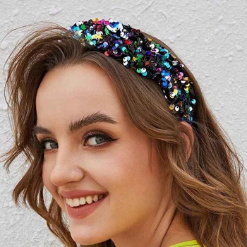 

Wide Fashion Headdress Padded Baroque Hairbands Shiny Full Sequins Headbands For Women Designer Wedding Party Hair Accessories