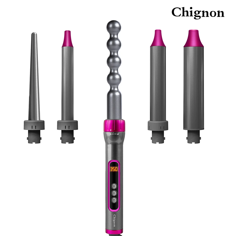 Hair-Waver Iron Professional Curler Ceramic Smart Digital 5-In-1 Flower-Cone Display-Pear