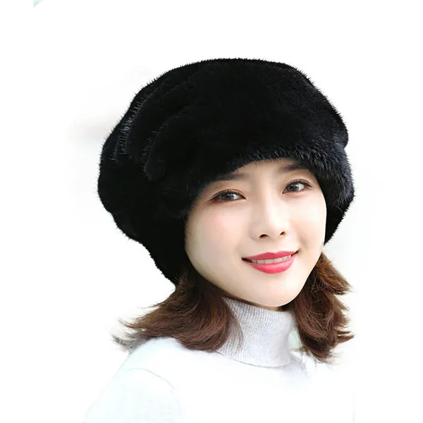 Новая высококачественная женская зимняя шапка из меха норки Lei Feng, шапка с наушниками, теплая зимняя шапка, русский толстый шлем летчика - Цвет: black