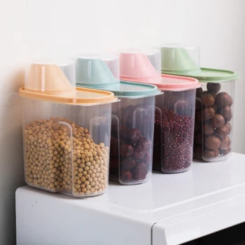 

Fashion 4PCS/Set Food Storage Box Plastic Clear Container Set with Pour Lids Kitchen Storage Bottles Jars Dried Grains Tank