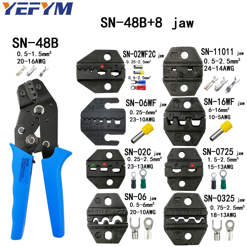 Обжимные клещи SN-48B 8 челюсти комплект для 2,8 4,8 6,3 VH2.54 3,96 2510/трубка/изолирующие клеммы электрические зажим инструмент для зачистки кабеля - Цвет: SN-48B 8 jaw