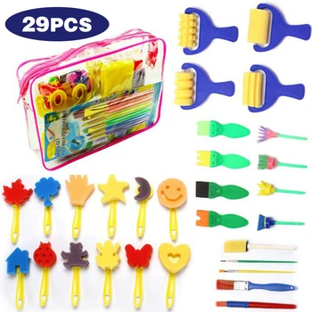 

29pcs/set Painting Sponge Brushes Drawing Stamp Graffiti Tool for DIY Kids Early Educational Drawing Toys Stationery Supplies