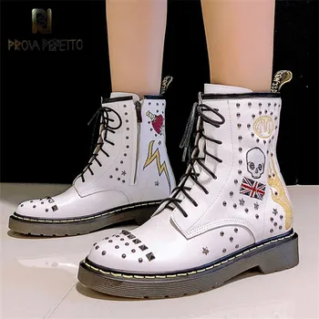

Prova Perfetto Retro Bohemian Women Boots Printed Genuine Leather Ankle Boots Vintage Motorcycle Booties Ladies Shoes Woman New