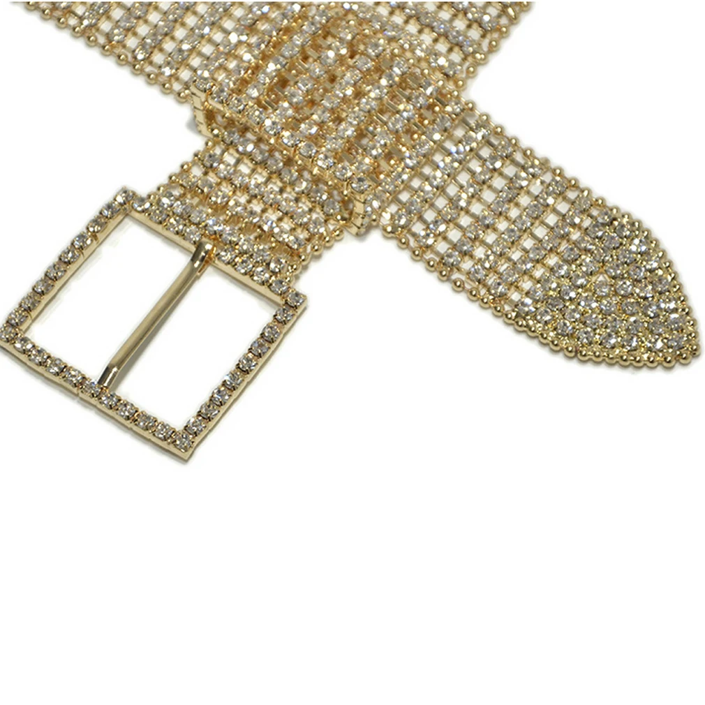NEW Women Bling Crystal Diamond Waist Belt Wide Chain Full Metal Waistband