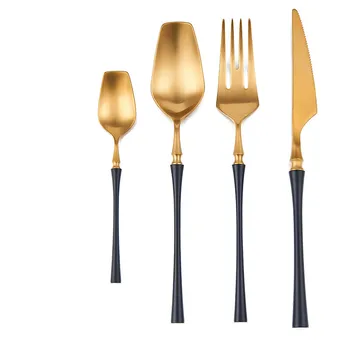 

Blcak Matte Cutlery Set 24 Piece Set Forks Knives Spoons Dinnerware Set 304 Stainless Steel Tableware Luxury Golden Cutlery Set