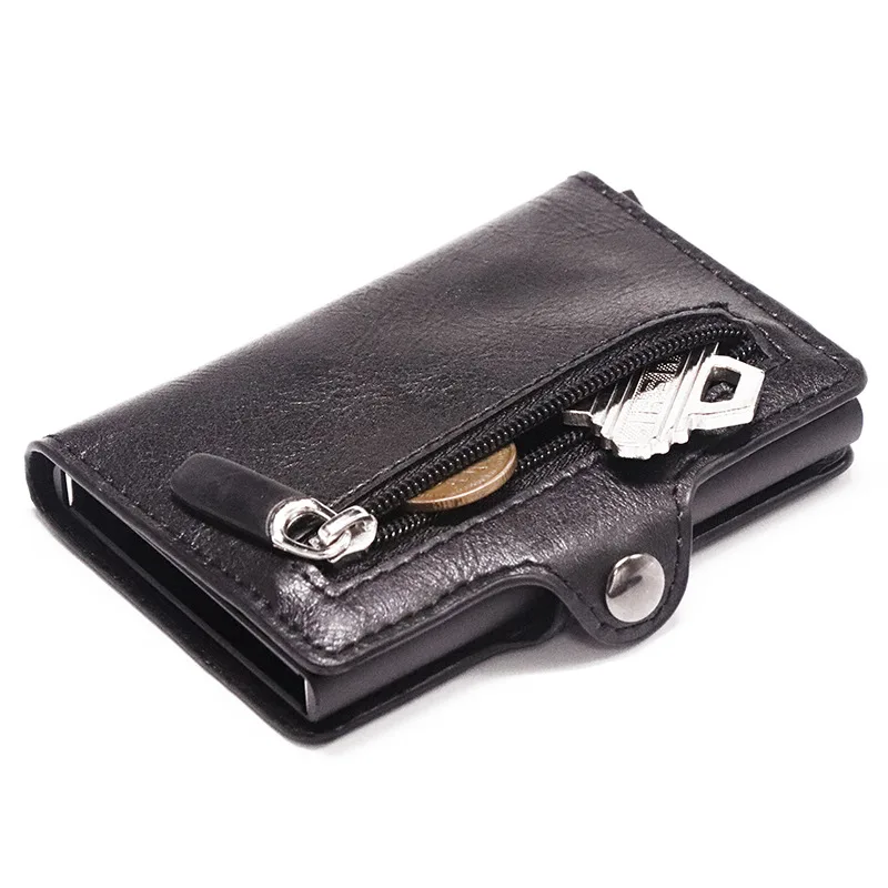 

Slymaoyi Credit Card Holder 2020 New Aluminum Box Card Wallet RFID PU Leather Pop Up Card Case Magnet Carbon Fiber Coin Purse