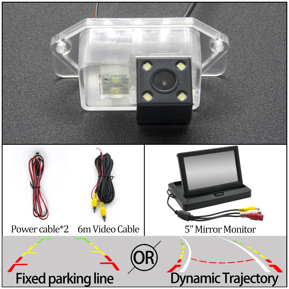 Фиксированная или динамическая траектория треков CCD Автомобильная камера заднего вида для Mitsubishi Eclipse Lancer 8 9 10/Lancer EX/Lancer EVO/Evolut Car - Название цвета: 4LED N 5 in Foldable