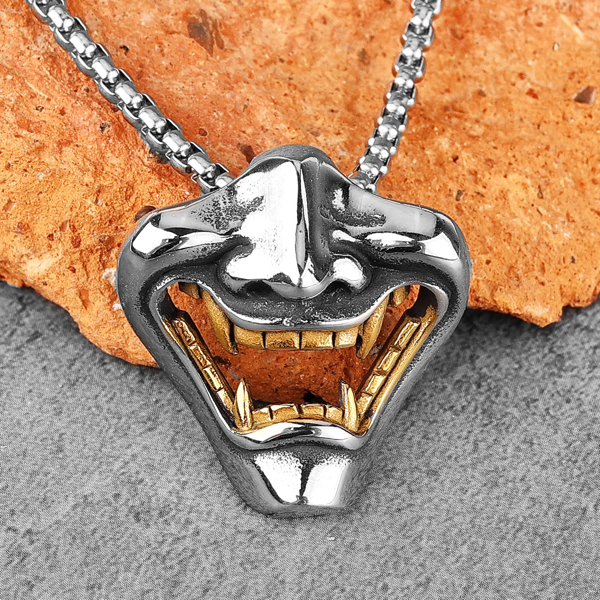 Gothic Punk Samurai Fangs Stainless Steel Men's Necklace Pendant