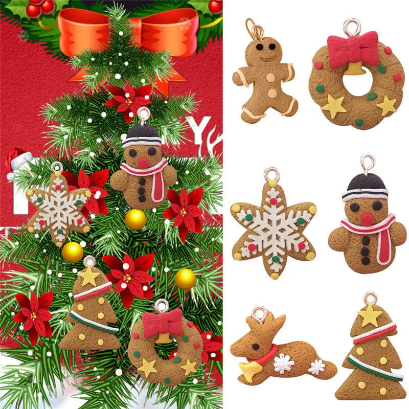 Mini Gingerbread Man Christmas Ornaments Deer Snowman Chrismas Tree Pendant Decoration New Year Decor Party Supplies 6pcs/lot
