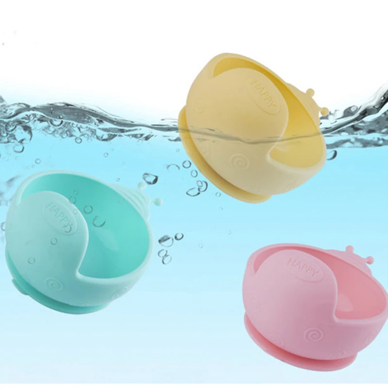Baby Silicone Bowl Antidrop Sucker Design Feeding Tableware food grade silicone Snail Food Dinnerware For girl Waterproof Spoons