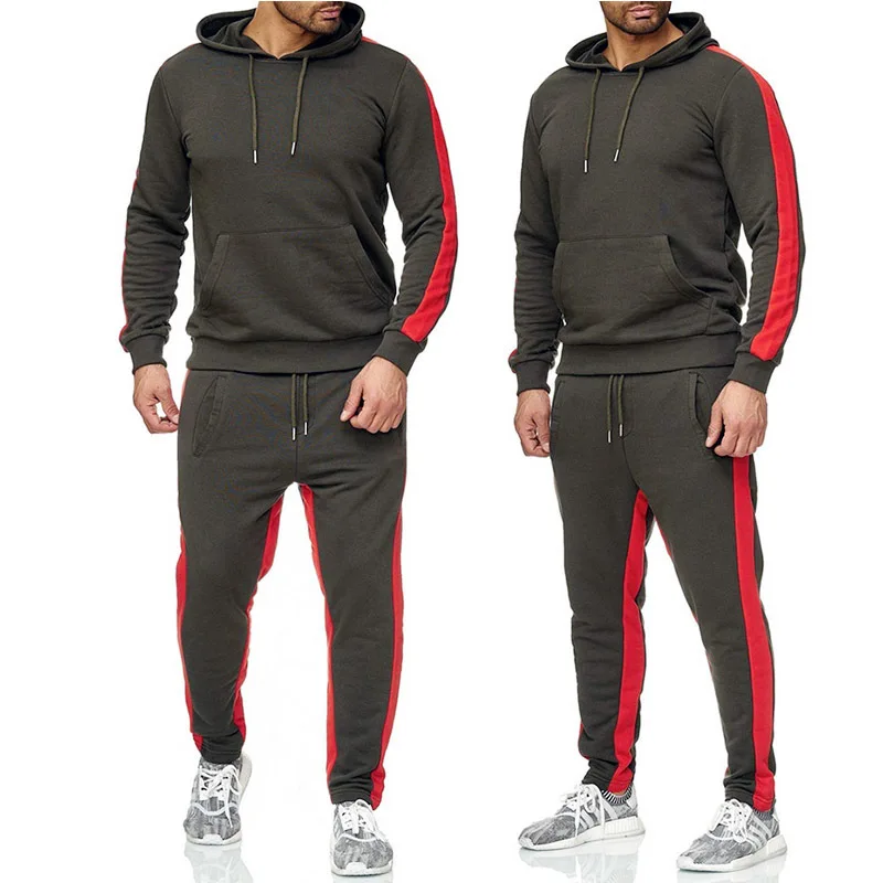 2019набор из двух предметов, спортивный костюм для мужчин, зимняя толстовка с капюшоном, Повседневная Уличная Спортивная одежда для фитнеса, тренировочный мужской тренд, Модный комплект - Цвет: 3