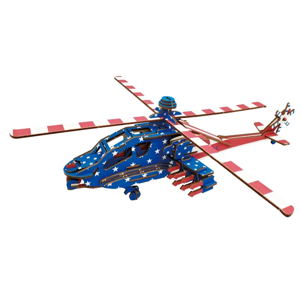 Apache с флагом DIY 3D деревянная головоломка по дереву сборочный Набор для резки деревянных игрушек для рождественского подарка 3184