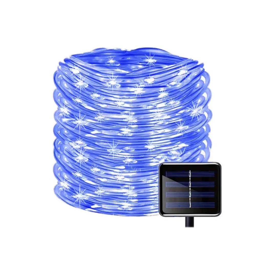 Blue Наружные фонари работающие на солнечной энергии, 7 м/12 м 50/100 светодиодов Солнечная веревка трубка на троссе огни Фея Водонепроницаемый Солнечный сад огни Медные провода с подсветкой - Испускаемый цвет: Blue