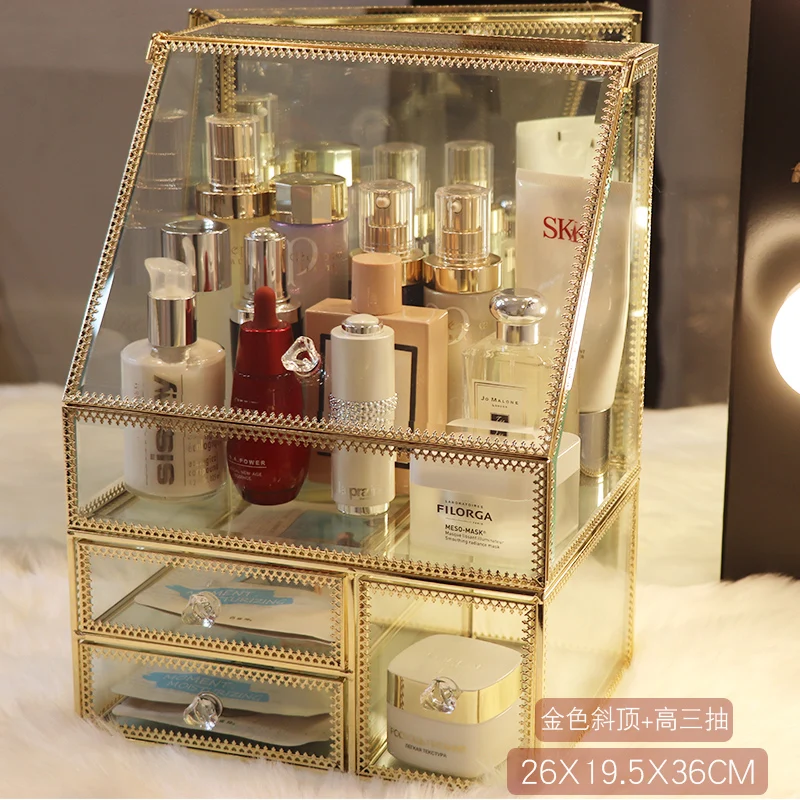 

Tuhao flip-top cosmetics storage box transparent dust-proof large dresser skin care products desktop large-capacity shelf