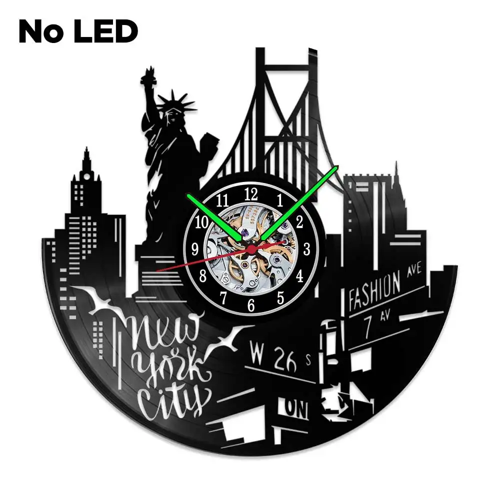 MCDFL New York City Wall Clock with Backlight Modern 3d Watch Home Design Quartz Clock Mechanism Bedroom Decoration Living Room 