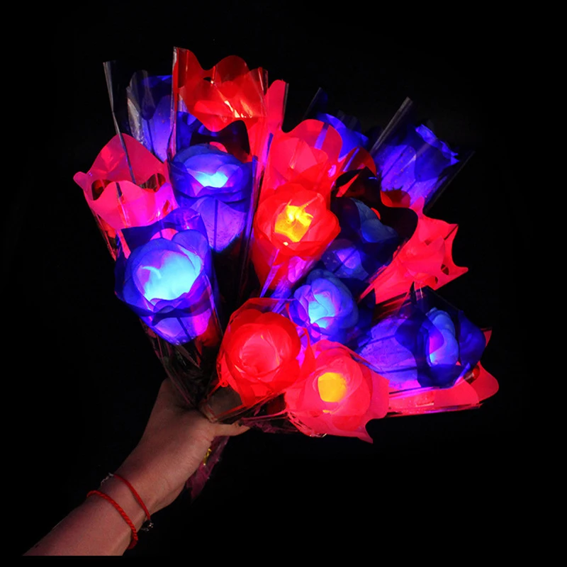 

Glowing Party Valentine's Day Simulation Cloth Roses Glowing Night Lights Christmas Gift Bar Wedding Supplies Glow In The Dark