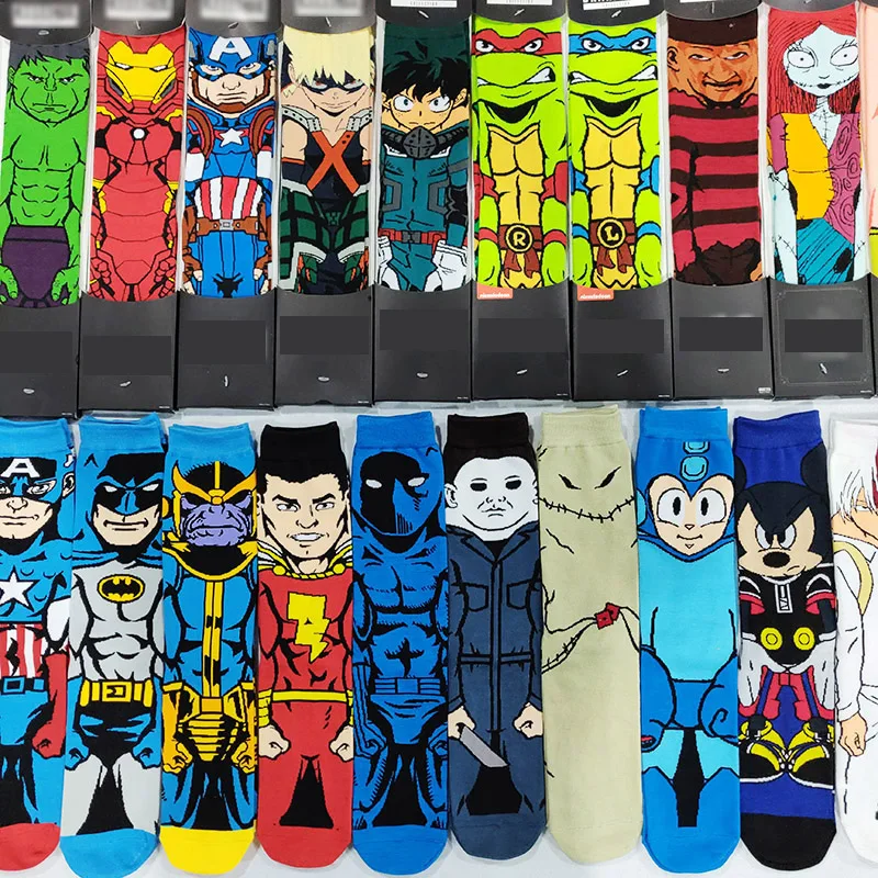 

Men's Cartoon Anime Funny Socks Happy Long Socks Men Batman Iron Man Hulk Flash Cool Crew Socks Street Fashion Sewing Pattern