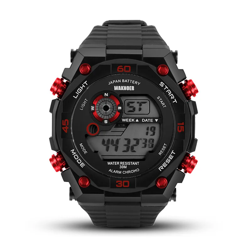 

Taobao Hot Selling waknoer Casual Sports Waterproof LED Watch Student Electronic Multi-functional Luminous Diviing Watch