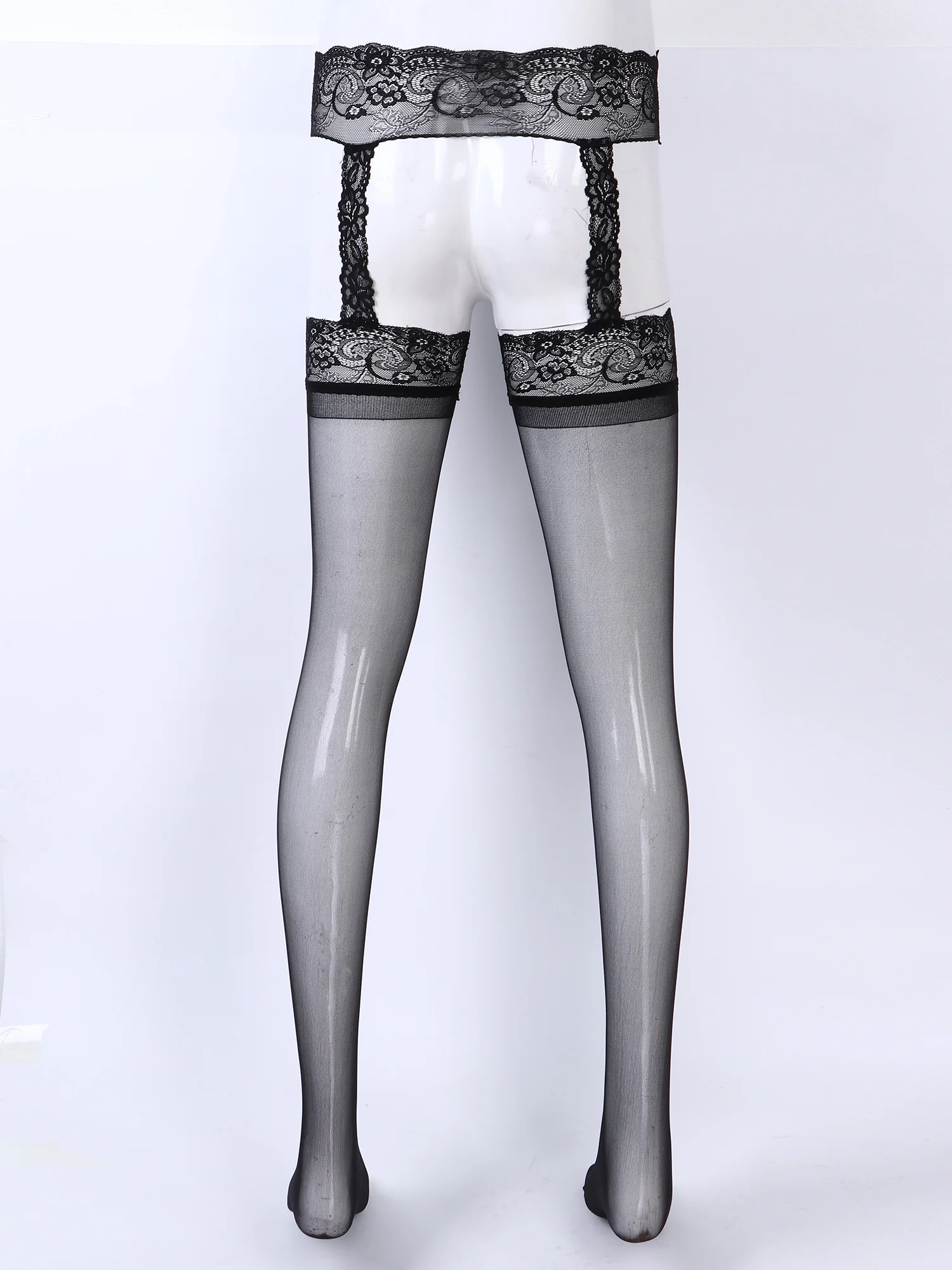 Mens Sissy Ultra-Thin Stockings Sexy See Through Lace Hollow Pantyhose Gay Tights Leggings Crossdressing Porno Hosiery Nightwear
