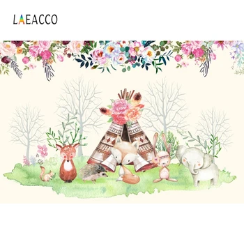 

Laeacco Baby Shower Photophone Birthday Photozone Flowers Forest Grassland Animals Tent Photography Backdrops Photo Backgrounds