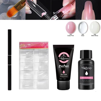 

Nail Acrylic Hard Poly Gel Kit Pink Polygel UV LED Builder Fake Tips Nail Art Extensions Gel Manicure Set Nail Clean Liquid Set