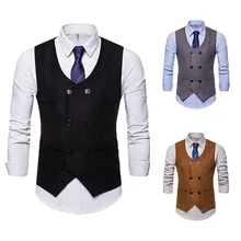 Spring And Autumn New Style Casual Fashion Men Ouma Suede V-neck Double Breasted Waistcoat Suit Vest