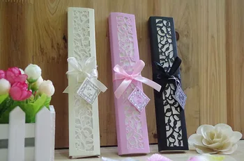 

50pcs/lot Luxurious Silk Fold hand Fan in Elegant Laser-Cut Gift Box (Black; Ivory ; pink) +Party Favors/wedding Gifts