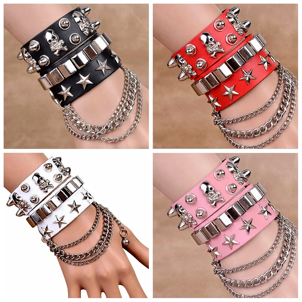 

Unique Seal Spikes Rivet Stud Wide Cuff Leather Punk Gothic Rock Unisex Bangle Harness Bracelets For Women Men Jewelry Accessory