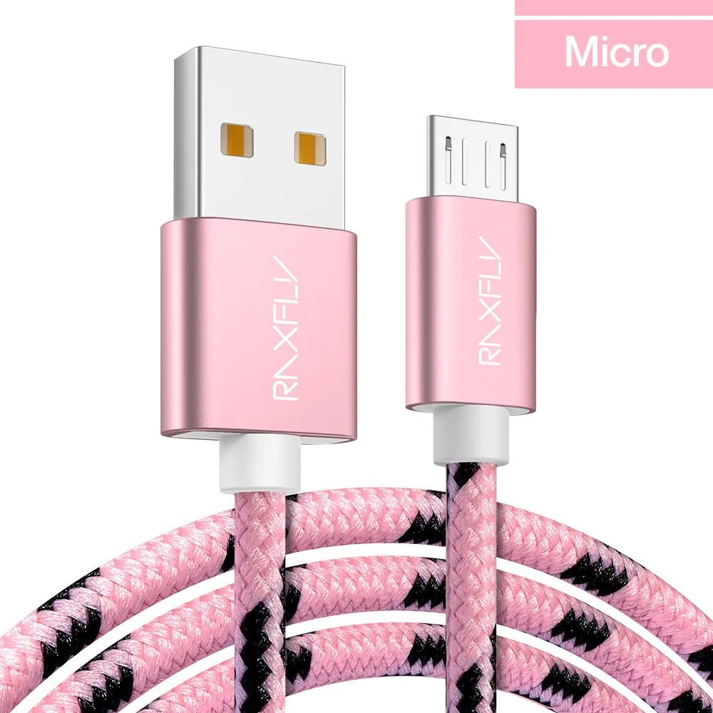 RAXFLY 2.4A Micro USB кабель для Xiaomi Redmi Note 7 Android телефонный кабель Micro зарядный провод USB Cabo MicroUSB для samsung S6 S7 - Цвет: Розовый