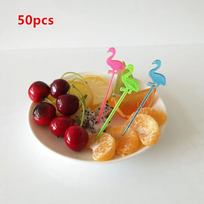 

50 Pieces Buffet Cupcake Fruit Fork Cake Dessert Salad Sticks Flamingo Food Picks Cocktail Toothpick Skewer Party Supplies