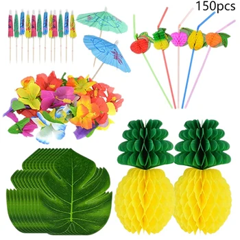 

New 150PCS Tropical Hawaiian Party Decorations Set Includes Tropical Palm Leaves Hibiscus Flowers Tissue Paper Pineapples Fruit